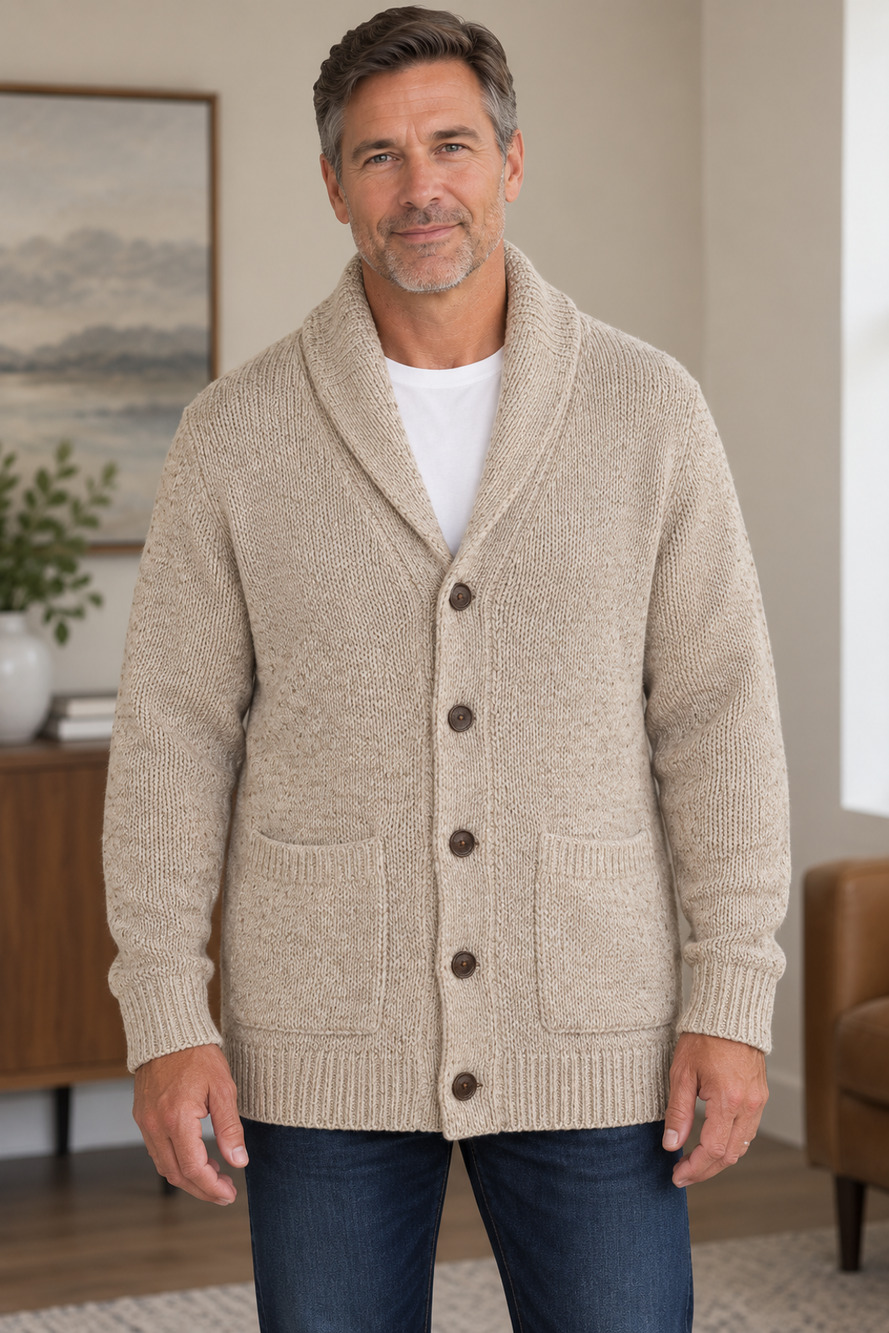Turnbury Men’s Sz 40 Cotton Lambswool Blend Shawl Collar Cardigan Sweater Cozy